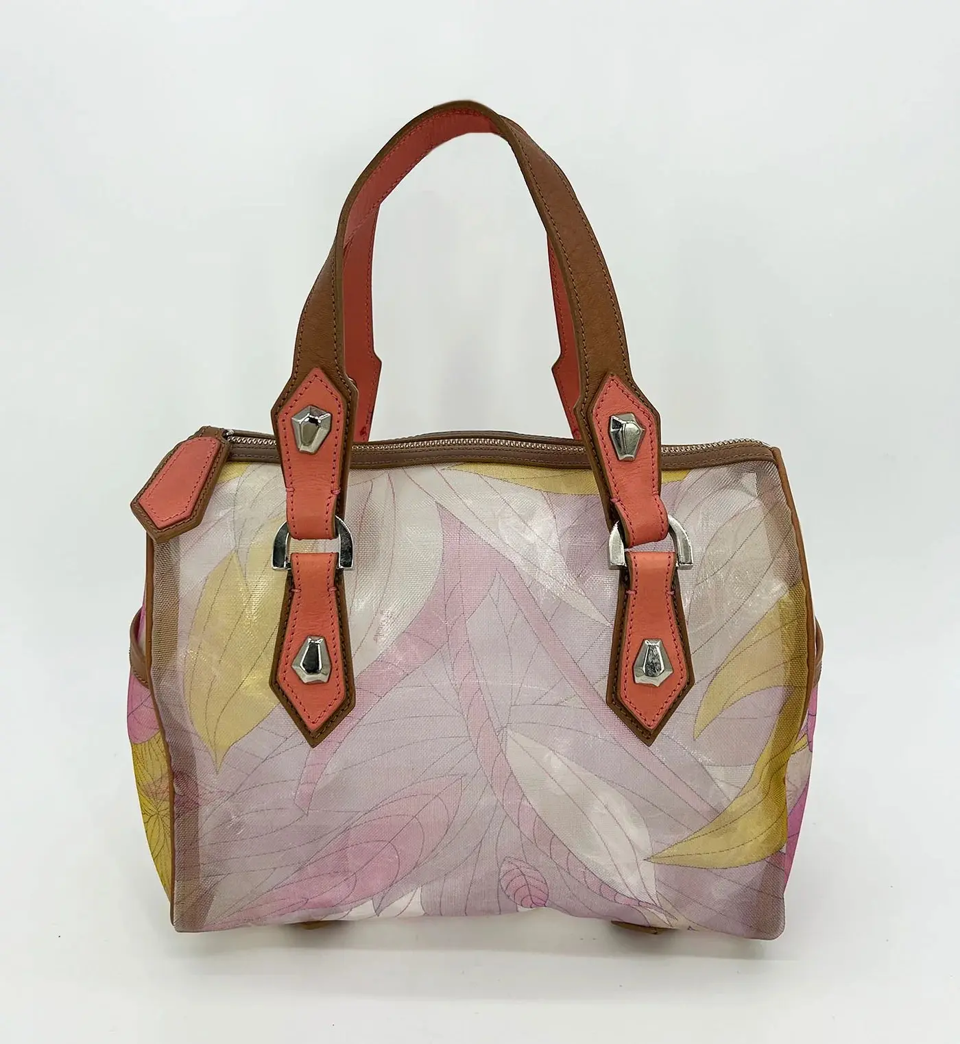 Pre-owned Emilio Pucci Nylon Mesh Top Handle Bags Mesh Print Speedy Handbag