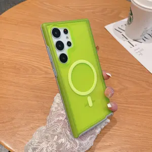 Neon color anti-fall bumper Magnetic MagSafe Case for Samsung Galaxy S24 S23 S24 Ultra Plus Wireless charging hard back cover