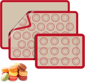 Macaron Silicone Baking Mats, 3 PCS Non Stick Macaroon Mat Silicone for Macarons, Cookie, Pastry, Red