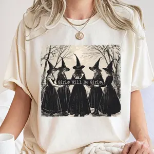 [Comfort Colors] Girls Will Be Girls Funny Witch Feminist T-Shirts
