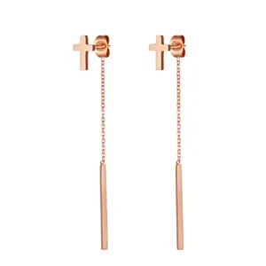 OIDEA Women's Geometric Cross Bar Chain Earrings - 0.7cm-6.2cm Slim Profile Smooth Line 316L Stainless Steel Long Drop Earrings for Females, Concert Wear Accessory, Thoughtful Gift Option