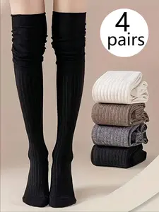 Women's Slim-fit Ribbed Knit Over-The-Knee Socks, Warm Long Socks, Casual Cotton Everyday Socks, Soft Comfortable Cute, Fall Winter Fashion