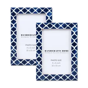 Handicraft Home Handmade Casablanca Medianoche Picture Frame Resin Inlay,Blue white,4x6 (Set of 2)