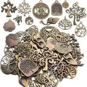Tree of Life Charms,100 Gram Craft Supplies Antique Bronze Tree of Life Pendants Mixed Tibetan Tree Beads Charms Jewelry Findings for DIY Necklace Bracelet Earring