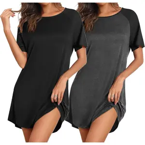 for Women 2 Pack Bamboo Viscose Sleep Shirts Short Sleeve Nightshirt Comfy Sleepdress Soft Sleepwear