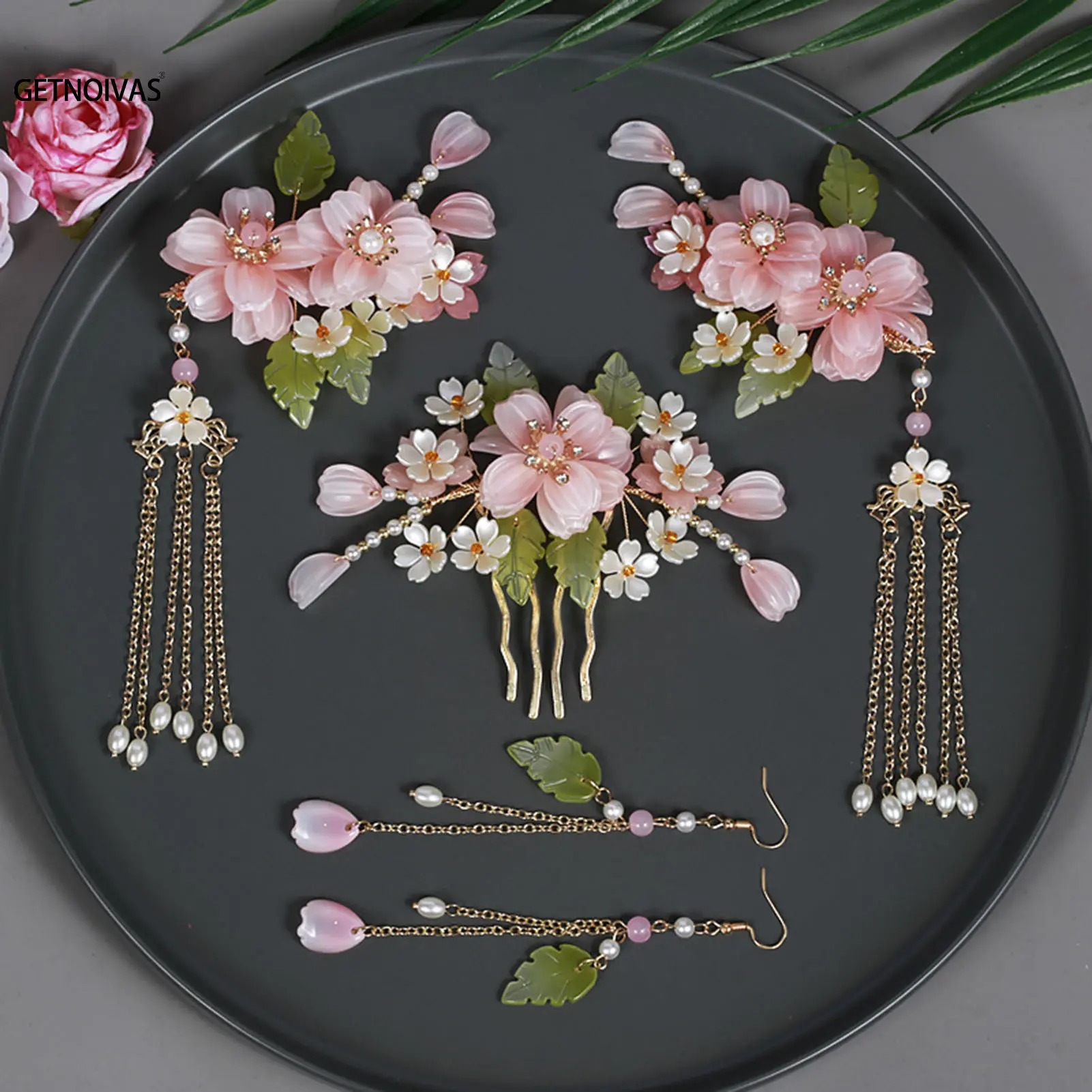 FashionUS - Chinese Hanfu Hair Accessories Set Hair Clip Hairpins Haircomb Bridal Headdress Retro Wedding Hair Accessories Headwear Gift
