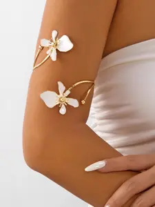 Summer Women's Oil-Drop Flower Leaf Wrap Irregular Bracelet, Exaggerated Open Ring Arm Cuff, Casual Style, Iron Material, Flower Design Bracelet, All Seasons