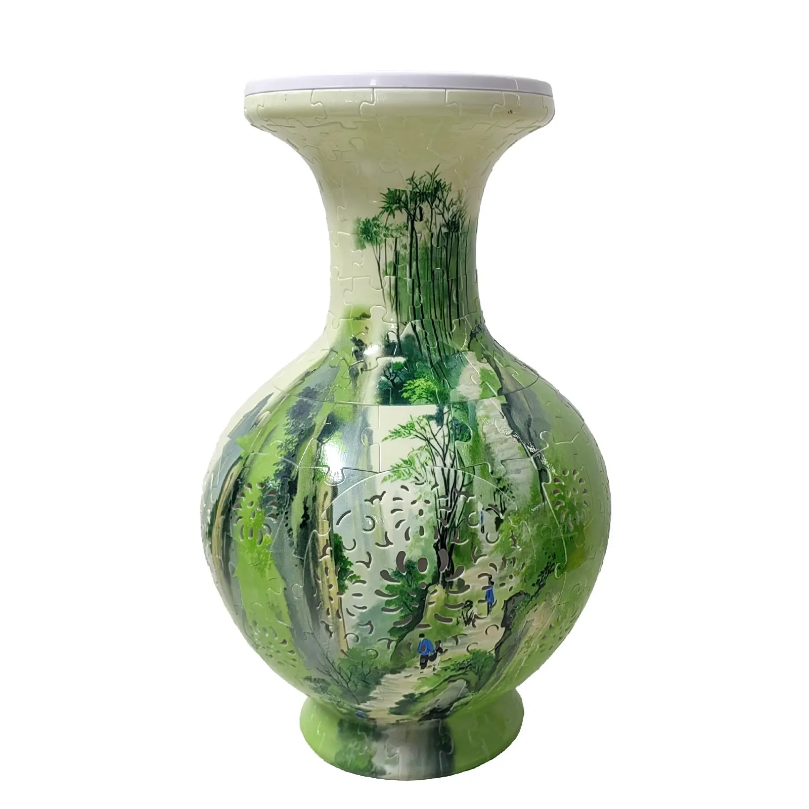 YUMIRNIS Green 3D Puzzle Vase - Flower Arrangement Vase - Emerald Art Vase Decoration with LED Light & Water Cup - 200 Pcs Curved DIY Jigsaw for Real Flowers - Nature Style Gift for Women - (11" Tall)