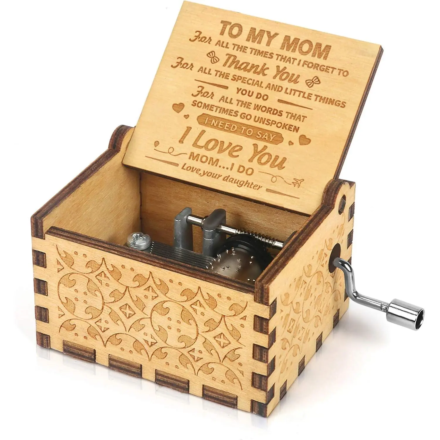 Music Box Hand Crank Engraved Musical Box-U R My Sunshine Mechanism Antique Vintage Personalizable Gift for Mom from Daughter