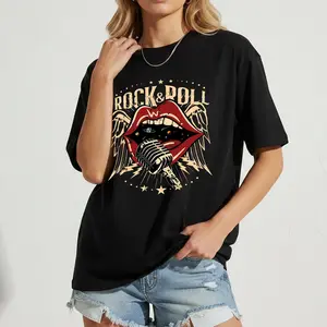 Rock and Roll Women's T-Shirts Funny Graphic Design Casual Short Sleeve Top Tees A1