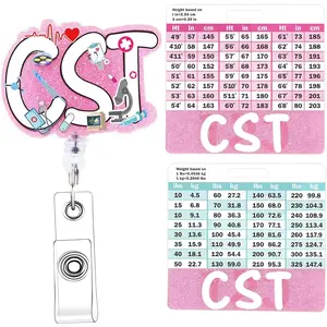 CST Badge Reel with Badge Buddy - Pink CST Badge Reel Card Holder ID Name Identification Tags Certified Surgical Technologist Retractable ID Clip for Nurses Gifts Work Accessories Essentials