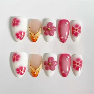 30pcs Short Almond Shape Nail Art Stickers, Reusable Press-On False Nails Set with Jelly Glue & Nail File, Perfect for Women and Girls, Nail Art Supply