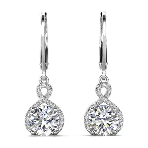 18k White Gold Earrings AAA+ Simulated Diamonds Hypoallergenic for Women, Ideal for Weddings and Birthdays