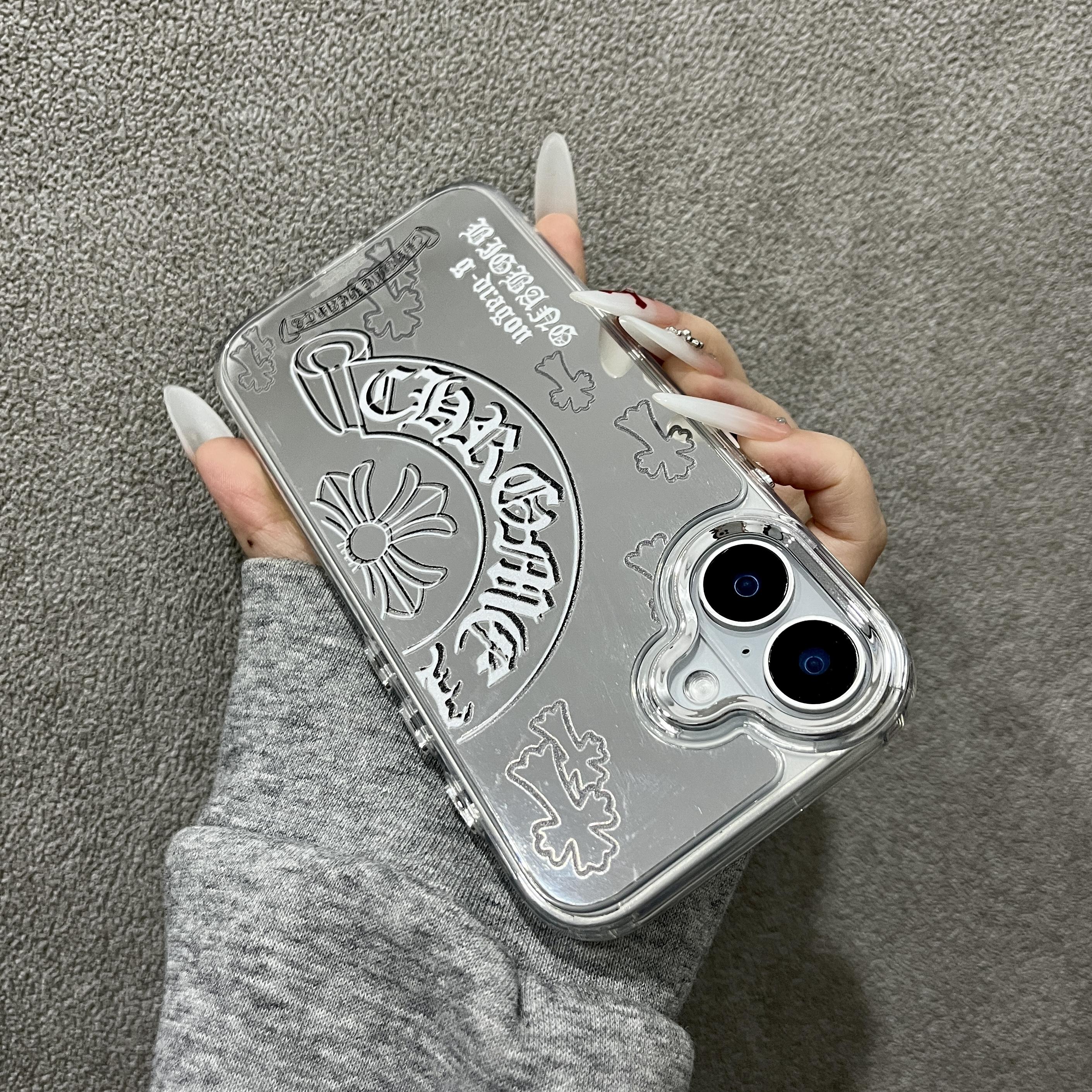 Compatible with iPhone 17/16/15/14/13/12/11/ProMax/Pro/Plus/Ari Minimalist Creative Soft-Edge Hard CaseAcrylic Mirror Finish Silver Premium Makeup MirrorScratch-Resistant Phone Case