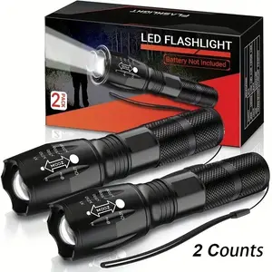 2-Pack LED Flashlights, Portable Torch with 5 Adjustable Modes, High Brightness, Ideal for Camping, Hiking, Outdoor Sports, Home Emergency Lighting（Not Included batteries）
