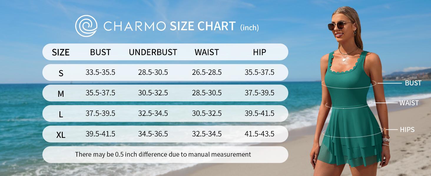 Charmo Women One Piece Swim Dress Tummy Control Swimsuit Full Coverage Bathing Suit Mesh Sheer Swim Skirt Swimwear
