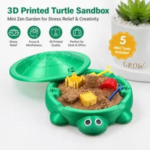 Mini Turtle Sandbox Zen Garden for Desk, Desktop Turtle Sandbox with Lid on the Go for Office Stress Relief, Funny Zen Garden Kit Desk Accessories Gifts for Coworkers Boss