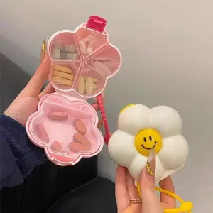 Five Grid Sealed Portable Storage Box Large Cute Flower Style Dual-Use for Medicine & Earrings Jewelry