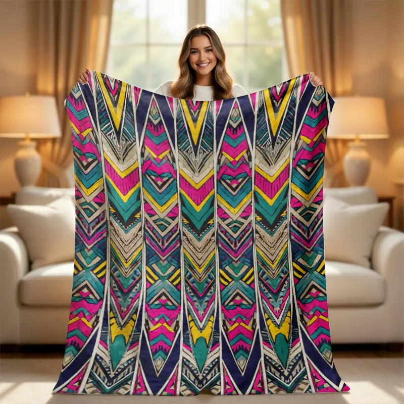 Bohemian Style Multicolor Knit Throw Blanket - Gender Neutral Gypsy Style Boho Geometric Tribal Chevron, Cozy Soft for Couch Bed, Aztec Aesthetic Maximalist Room Decor Gift, Bohemian Style Blankets, Gender Neutral Blankets
