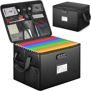 Fireproof Document Box, Water-Resistant File Organizer Box with Lock for Document Safe, Collapsible File Organizer with Handle, Filing Cabinets for  Office for  Letter/Legal Folder