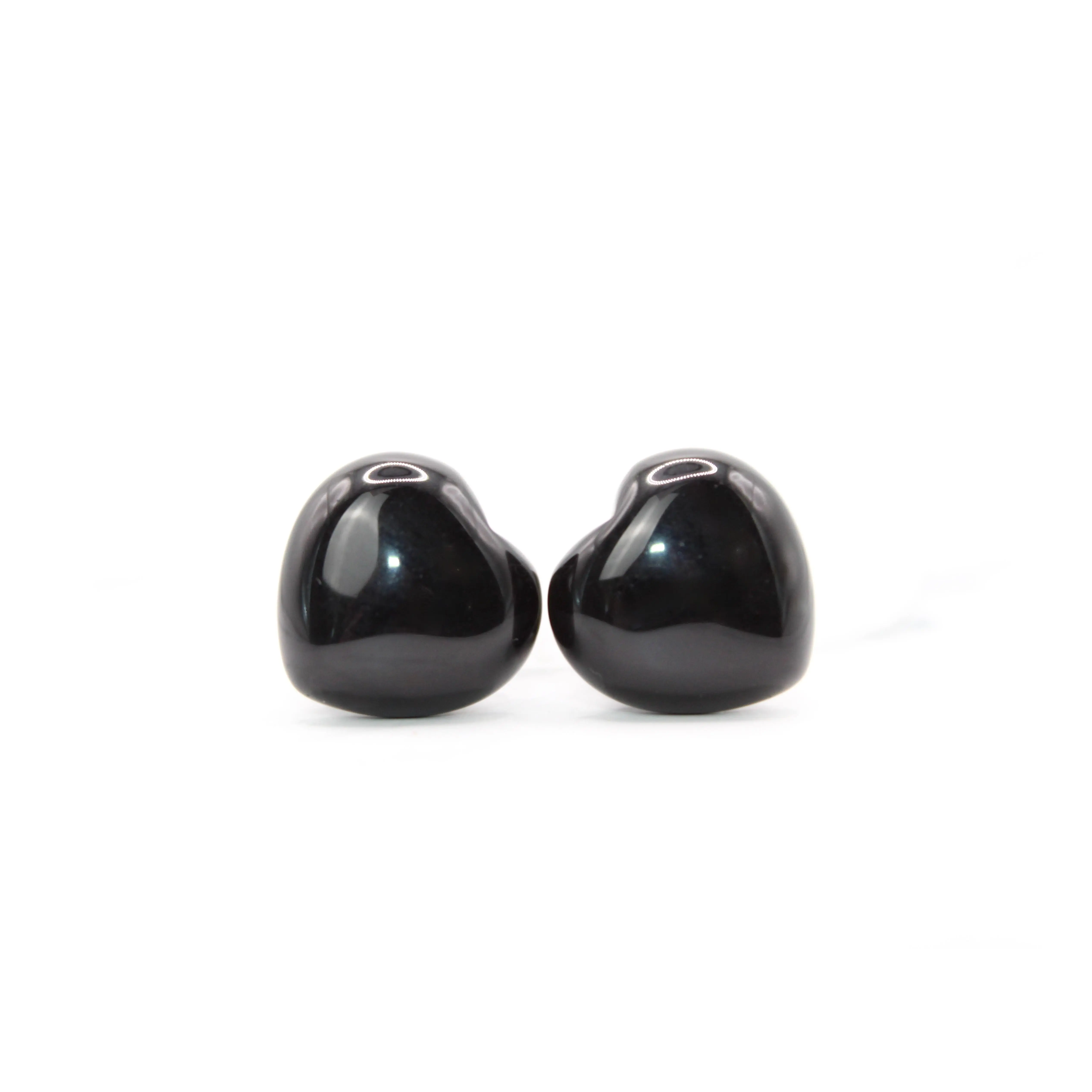 Simple Genuine Obsidian Heart-Shaped Single Flare Ear Gauges, Polished Stone Body Jewelry with O-Ring Set, 6mm-10mm