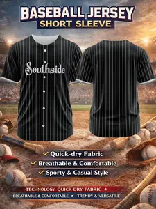 Classic Vintage Baseball Tee, Quick-Dry Short Sleeve Top, Chicago Sox & Stripes, Soft Breathable Sportswear, Men's Casual Fit