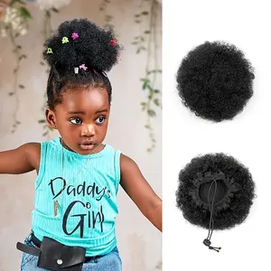 Fashionable New 1pc Afro Puff Ponytail 4Inch Human Hair Puff Ponytail Hair Extensions Clip On Kinky Drawstring Curly Ponytail Bun DurNatural Soft And Smooth Hairpiece Easy to Wear And Time-Saving, Hair Accessories, Human Hair Extensions for Women, Hu