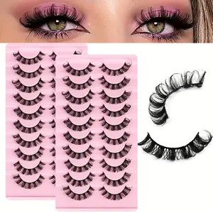 20Pairs/2Pack Russian Strip Lashes DD Curl False Eyelashes Fluffy Wispy Faux Mink Lashes Pack Cosmetic