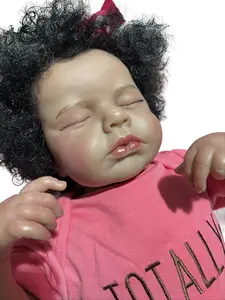 20 Inch Dark Skin Reborn Baby Doll with Afro Hair & Rose Red Letter Onesie Poseable Full Limbs Fabric Body 50cm Reborn Child Sizedoll Dark Brown