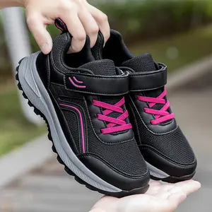 Women's Walking Shoes Slip On Sneakers with Hook and Loop Strap Breathable Mesh Upper Soft Comfortable Cushion Sole Non Slip Lightweight Outdoor Casual Shoes