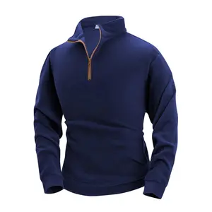 Men's Fashion Royal Blue Fleece Half Zip Jacket Simple Design Shaping Men Casual Image Adult Autumn Winter Streetwear High Quality Fabric Feel Suitable For Gifts And Travel