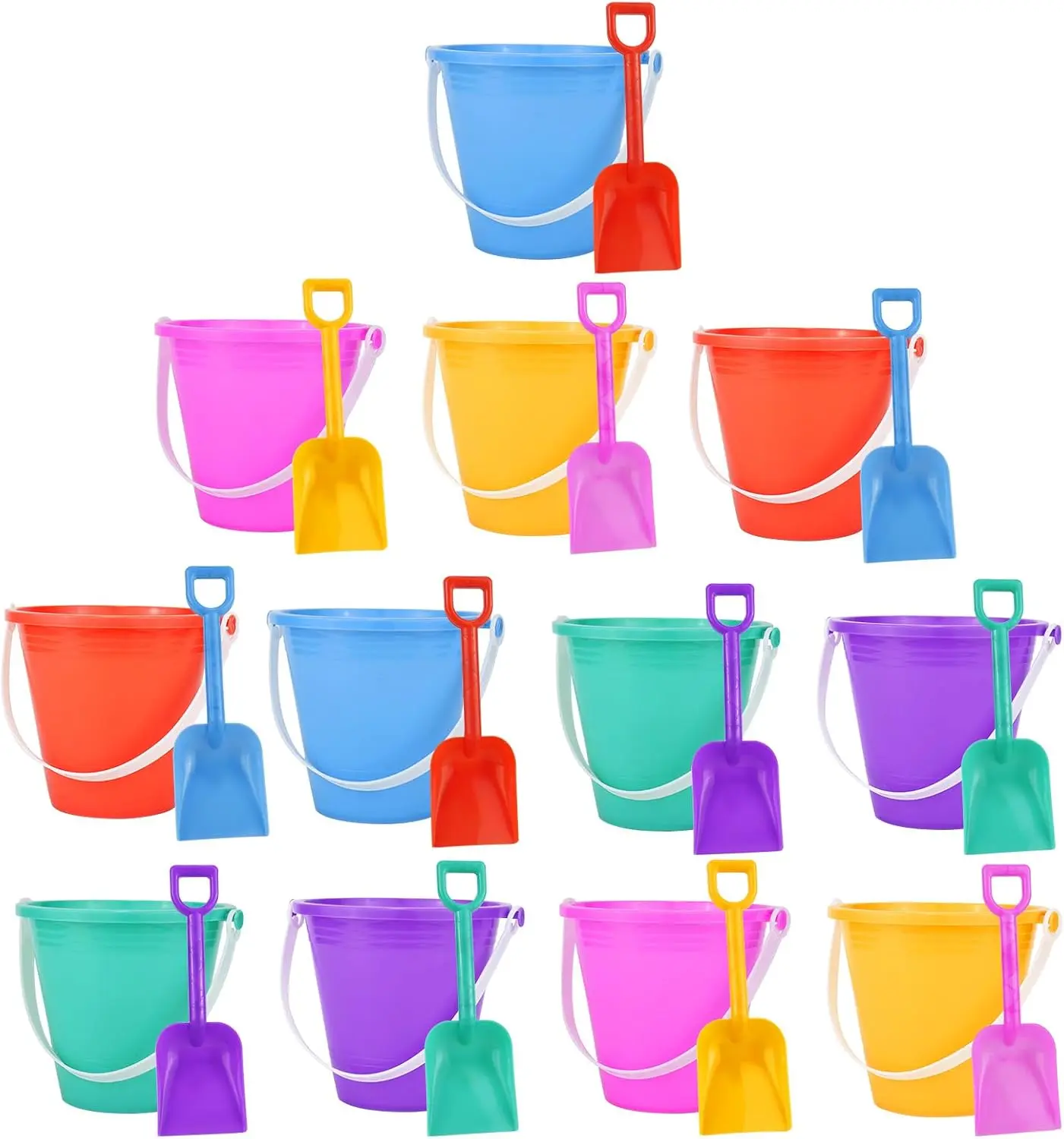 12 Pack 5'' Inch Sand Beach Buckets Pail with Beach Shovels, Water Buckets for Beach Fun, Great Summer Party Accessory