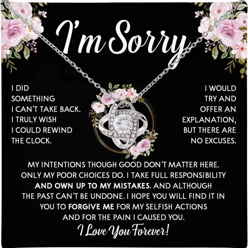 I'm Sorry Necklace Gifts With Message Card And Gift Box, I'm Sorry Gifts For Her, Im Sorry Love Knot Necklace For Her, I Love You I'm Sorry Gift, I’m Sorry Gift For Wife, Girlfriend Apology Gift