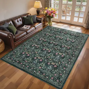 Modern Floral Living Room Rug Soft Stain-resistant Ultra-thin Foldable Decorative Washable Area Rug with Non-slip Backing for Dining Rooms Offices and Entryways