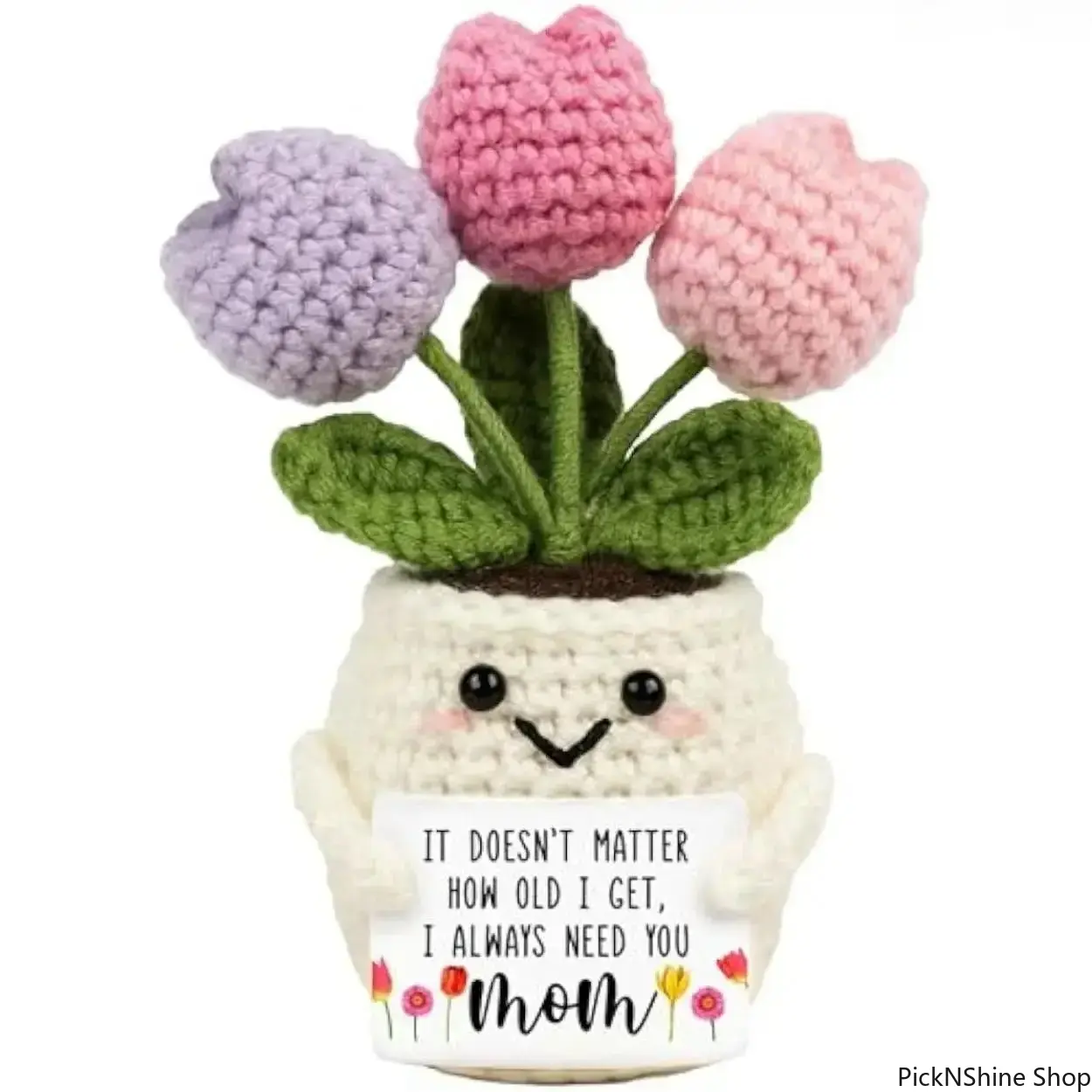 Manual Handmade Crochet Tulip Doll - Amigurumi Stuffed Animal, Positive Flower Plush, Sentimental Mother's Day Gift, Cotton Yarn Desk Display Keepsake, 5.51in Tall, 4.13in Wide, Comforting & Uplifting, Flower-Themed Heart Accessory
