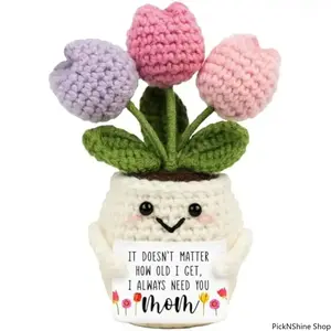 Knitted Tulip Crochet Doll Positive Flower Plush Ornament Handmade Gift Decorative Keepsake for Home Desk Display Birthday Holiday Present Accessory tiktokshopspringglowup