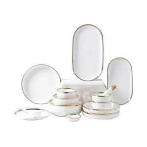 Elegant White & Gold Trimmed Dinnerware Set