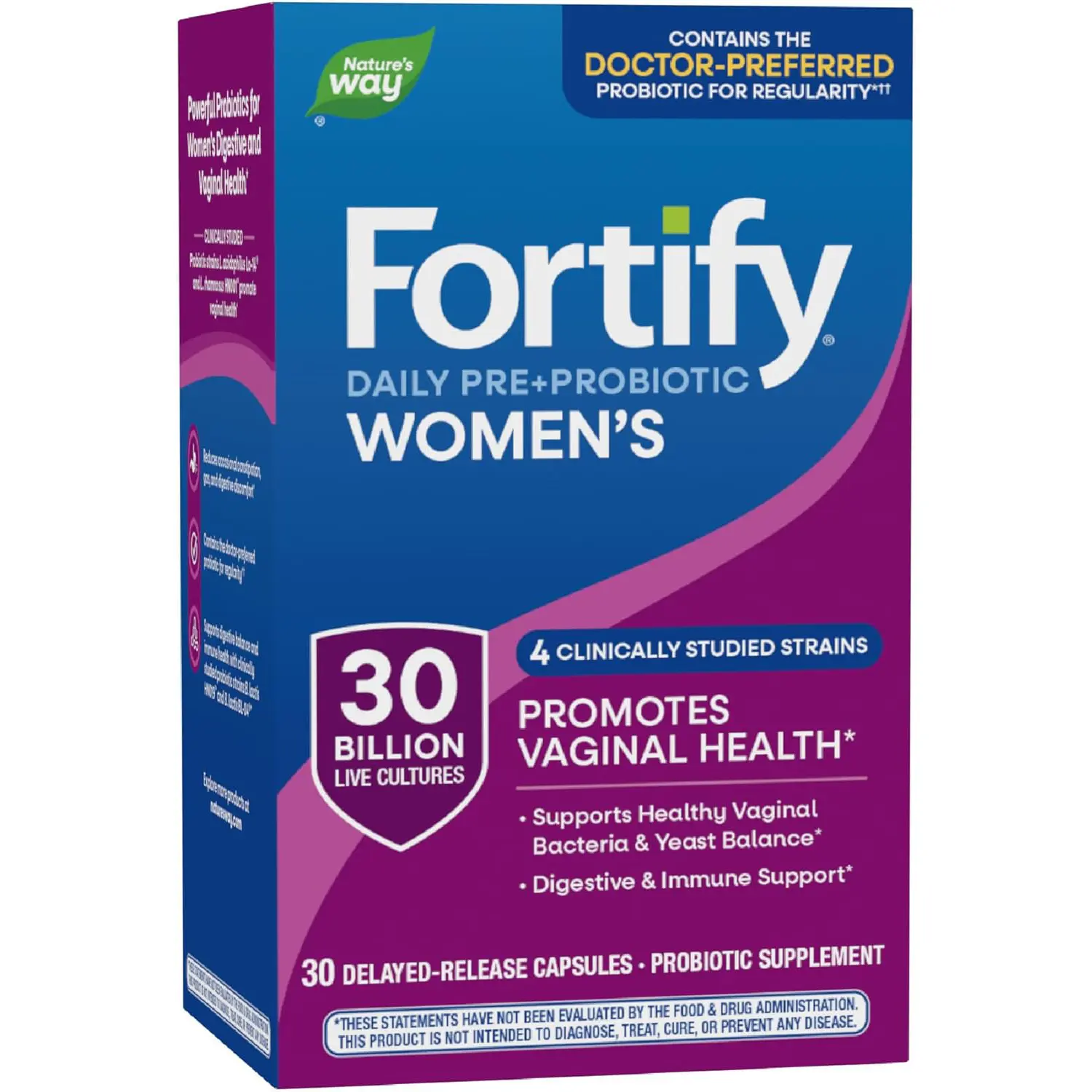 Fortify Women Probiotic 30 Billion CFU Multi Strain Daily Probiotic for Digestive Vaginal and Immune Support Once Daily No Refrigeration 30 Capsules