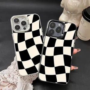 Wavy Black & White Checkered Clear Tough Phone Case, Shockproof Anti-Fall Protection, Compatible with iPhone 17/16/15/14/13/12 Pro Max/Plus series, Y2K Minimalist Aesthetic for Her