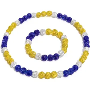 2 PCS Rhinestone Baseball Beaded Chain Necklace Bracelet Set Inspired Baseball Necklace Bling Ice Collection Baseball Necklaces Discoball Bracelet for Men Women Baseball Team Lovers