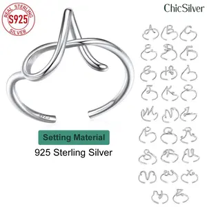 ChicSilver【S925 Initial Rings No Tarnish】 Sterling Silver Adjustable Ring Alphabet Letter A-Z Stackable Big Deal Dainty Daily Minimalist Simple Casual High Polished Open Rings for Women