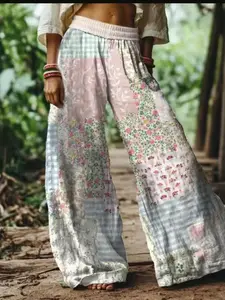 Women's Bohemian Floral Print Casual Elastic Waist Wide Leg Long Pants, Comfortable Breathable Fabric, Ideal for Vacation, Home, Daily Wear, Suitable for Spring, Summer, Fall