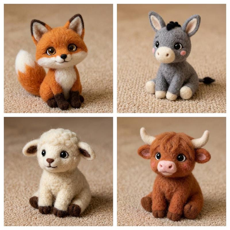 1Set Animal Needle Felting Kit, Felting kits for Beginners adult with Step-by-Step Video Tutorials, Fox/Donkey/Sheep/Highland Cow DIY Felting Kit, Cute Funny Home Decorative Ornaments, Birthday Valentine's Day and Christmas Gifts, Diy Handmade Craft