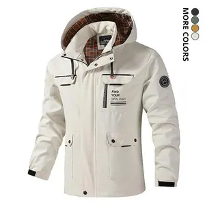 Men's outdoor casual lightweight jacket - navy blue, hooded jacket with zipper pocket, polyester fiber, suitable for spring and autumn seasons, machine washable men's fashionable suit jacket, ivory white top, long sleeved jacket