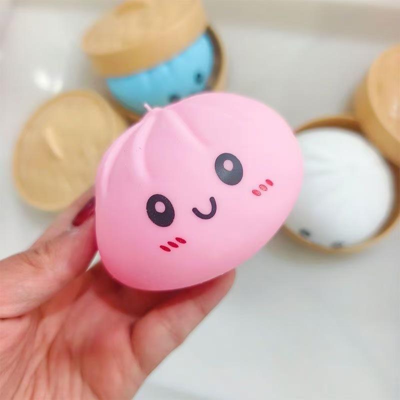 Simulated baozi stress-relief squishy (with steamer), stretchable stress ball, soothing fingertip toy for adults and children, soft squeeze stress clay, Easter gift