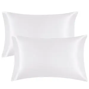 Satin Pillowcase Queen Set of 2, Silk Pillowcases for Hair and Skin, White Pillow Cases 2 Pack, Soft Pillow Cover with Envelope Closure, 20X30 Inches