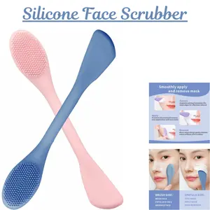 2-in-1 Silicone Face Scrubber - Facial Cleansing Brush & Mask Applicator, Blackhead Remover Pore Cleaner for Mud & Clay Masks, All Skin Types Skincare Tool (Pink + Blue) - Mother’s Day Gift