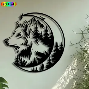 1pc Moonlit Wolf Metal Wall Art, Mountain Pine Wolf Statue Mural, Intricate Craftsmanship, Artistic Metalwork, Perfect for Fathers Day, Christmas Decor, Perfect for Lodge Office Cabin Decor, Ideal Gift for Wildlife Enthusiasts, Decoration, Artwork