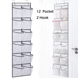12 Large Pockets Over Door Hanging Shoe Organizer, White