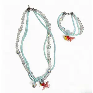 Y2K niche handmade ocean goldfish crystal bubble beaded multi-layered necklace